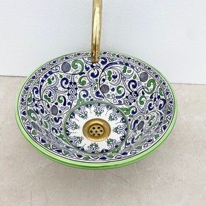 Bathroom sink bowl,ceramic basin,Moroccan custom modern bathroom round sink, Moroccan decor,vanity sink, vessel sink.