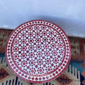 mosaic table, outdoor table, luxury round table, handcrafted table, mosaic tile table, zellige table.