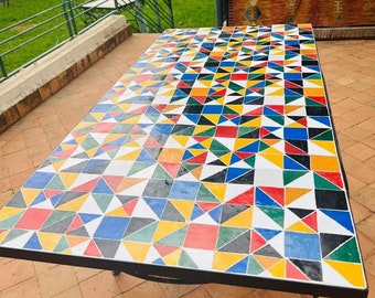 Amazing Moroccan mosaic table, outdoor table, luxury rectangular table, handcrafted table, mosaic tile table, zellige table.