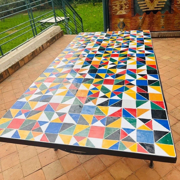 Amazing Moroccan mosaic table, outdoor table, luxury rectangular table, handcrafted table, mosaic tile table, zellige table.