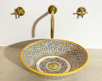 Vasque marocaine en céramique fait entièrement à la main pour salle de bain. Moroccan ceramic washbasin handmade. Handcrafted sink bathroom