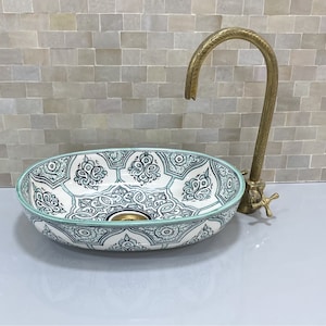 Oval sink . basin sink, MOROCCAN Mid Century Modern Bathroom Sink,Ceramic Washbasin,Handmade Ceramic Sink,Vanity Sink,Countertop Basin .