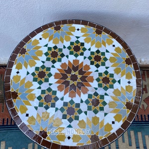 mosaic table, outdoor table, luxury round table, handcrafted table, mosaic tile table, zellige table.