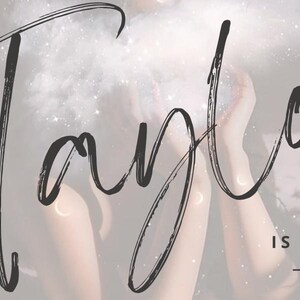 May include: A black and white image of the word "Taylor" written in a cursive font with a cloud-like background. The text "is Tarot" is written below the word "Taylor".
