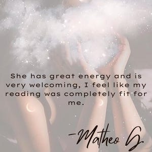 May include: A testimonial from a customer named "Mathew G" about Elite Elevations, a business that offers readings. The testimonial reads, "She has great energy and is very welcoming, I feel like my reading was completely fit for me." The text also includes the business's website and social media handles.