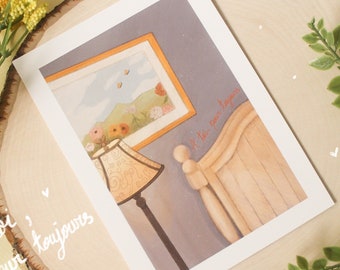 Cottagecore French Bedroom Print | 5 x 7 Fine Art Print | 8 x 10 Fine Art Print | Cute Art Print | Wall Art | Cute Illustration