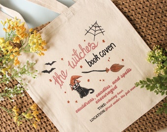 The Witches Book Coven Tote Bag / Cute Tote Bag / Screen Printed Canvas Tote Bag