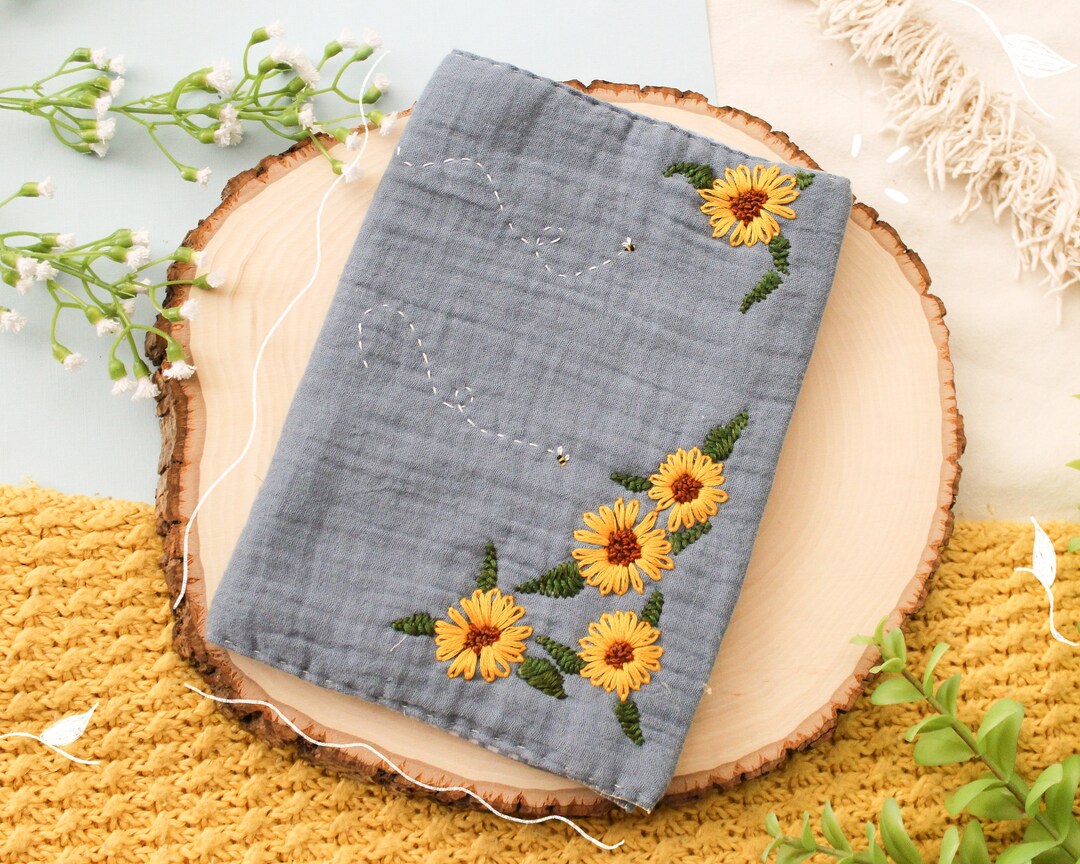 Sunflower Embroidered Notebook Covers / Cute Journal Covers / A5