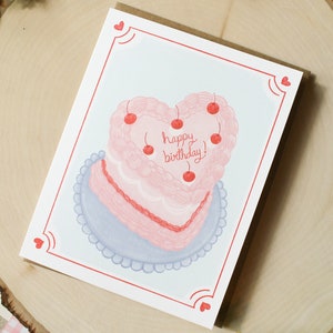 Heart Shaped Birthday Cake Card Birthday Cake Card Blank Birthday Card Aesthetic Cake Cute Cake Vintage Cake Cute Birthday Card image 4