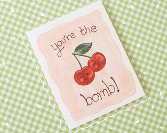 Cherry Bomb Pun Card | Cute Greetings Cards | Valentines Card | Couples Cards | Thank You Cards | I Love You Cards