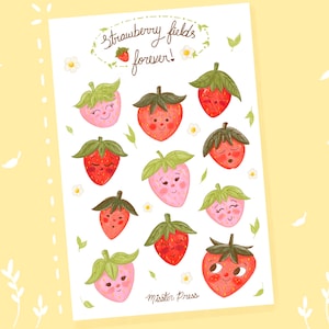 Strawberry Fields Forever Sticker Sheet | Cute Strawberry Stickers | Bullet Journal Stickers | Snail Mail Sticker Sheet