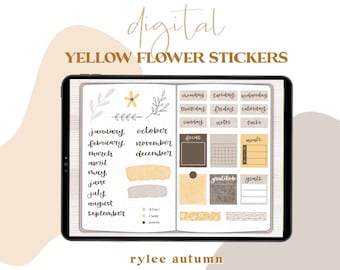 Digitale Journal Sticker | März Gelb Floral Digitale Stickerbogen | Digitale Planner Sticker iPad Sticker Digitale Sticker