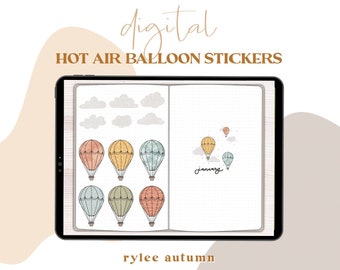 Digitale Journal Sticker | Januar Heißluftballon Digital Sticker Sheet | Digitale Bujo Planner Sticker iPad Sticker Digitale Sticker