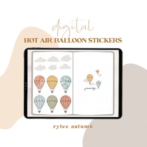 Digital Journal Stickers | January Hot Air Balloon Digital Sticker Sheet | Digital Bujo Planner Stickers iPad Stickers Digital Stickers