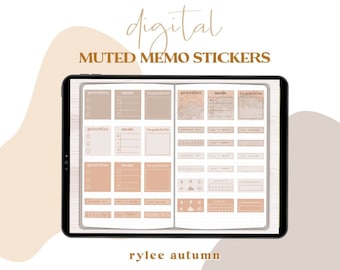 Digitale Muted Memo Sticker | Digitale Bujo Journal Sticker | Digitales Stickerblatt | Digitale Planner Aufkleber | Digitale Aufkleber | PNG