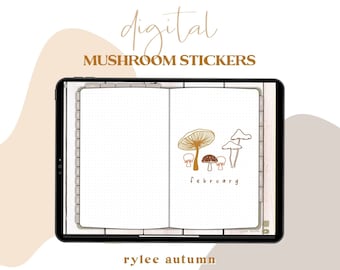 Digitale Journal Sticker | Pilz Digitale Aufkleber Februar/Jeder Monat | Digitale Planner Sticker iPad Sticker Digitale Sticker