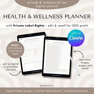 PLR Digital Planner - Health & Fitness Planner Template | Editable Wellness Planner Canva Template, Private Label Rights, Resell Rights