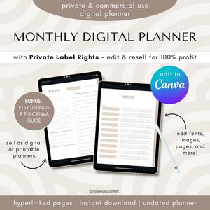 PLR Digitaler Planer Monatliche Vorlage Privatmarkenrechte | Digitaler Planer Canva Vorlage Bearbeiten & Weiterverkauf, kommerzielle Nutzung PLR Digitaler Planer