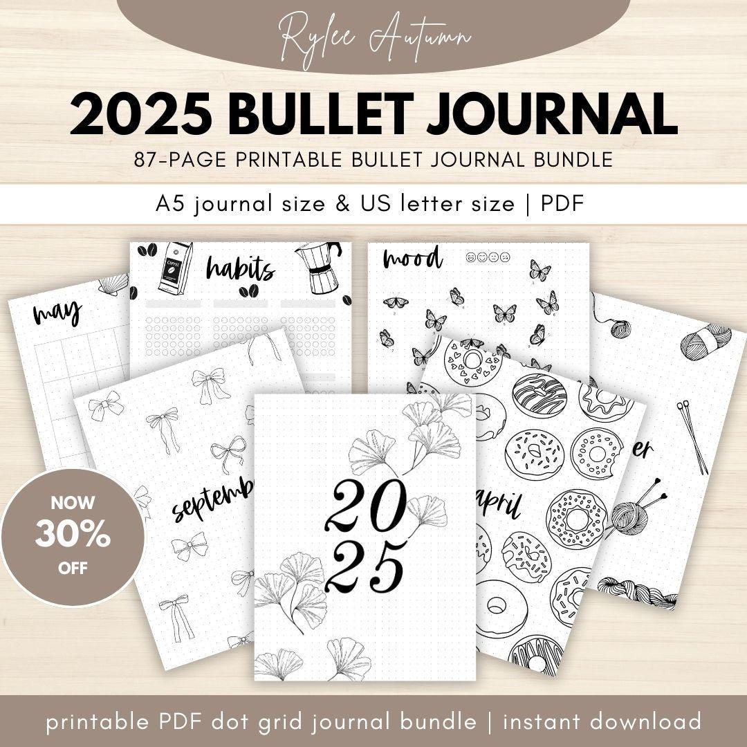 2025 BULLET-JOURNAL BUNDLE | Printable Journal Pages, Dot Grid Journal Yearly Bundle, Monthly Journal Spreads, Pdf Printable Planner A5, A4