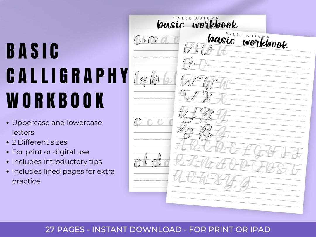 Basic Calligraphy Workbook Comprehensive Calligraphy Practice Sheets,  Beginner Hand Lettering, Printable / iPad Calligraphy Tutorial 