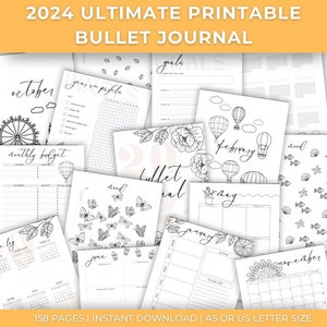 2024 PRINTABLE BULLETT JOURNAL / Rastreador de hábitos, Rastreador de estado de ánimo, Registro de salud, Registro futuro, Año en píxeles, Mejor planificador imprimible, 2024 bujo