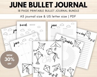 JUNE BULLET-JOURNAL | Printable Monthly Planning Pages, Bujo Themed Planner, A5 Bullet Dotted Journal, Printable Planner 2025