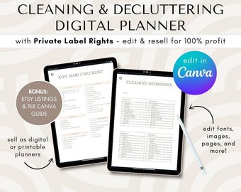 Digital Cleaning Planner Private Label Rights | Digital Planner Canva Template Edit and Resell, Commercial Use PLR Digital Planner, MRR/PLR