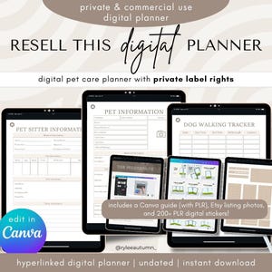 PLR Haustierpflege Digitale Planer | Bearbeitbare Vorlage für einen digitalen Planer in Canva, Privatmarkenrechte für digitales Journal, Planer für kommerzielle Nutzung