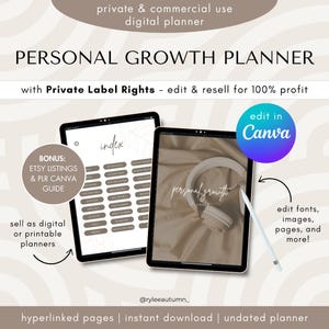 PLR Digitaler Planer für persönliches Wachstum Eigenmarkenrechte | Digitaler Planer Canva Vorlage Bearbeiten und Weiterverkauf, digitaler Planer für kommerzielle Nutzung