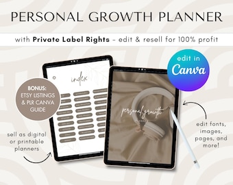 PLR Digital Planner For Personal Growth Private Label Rights | Digital Planner Canva Template Edit & Resell, Commercial Use Digital Planner
