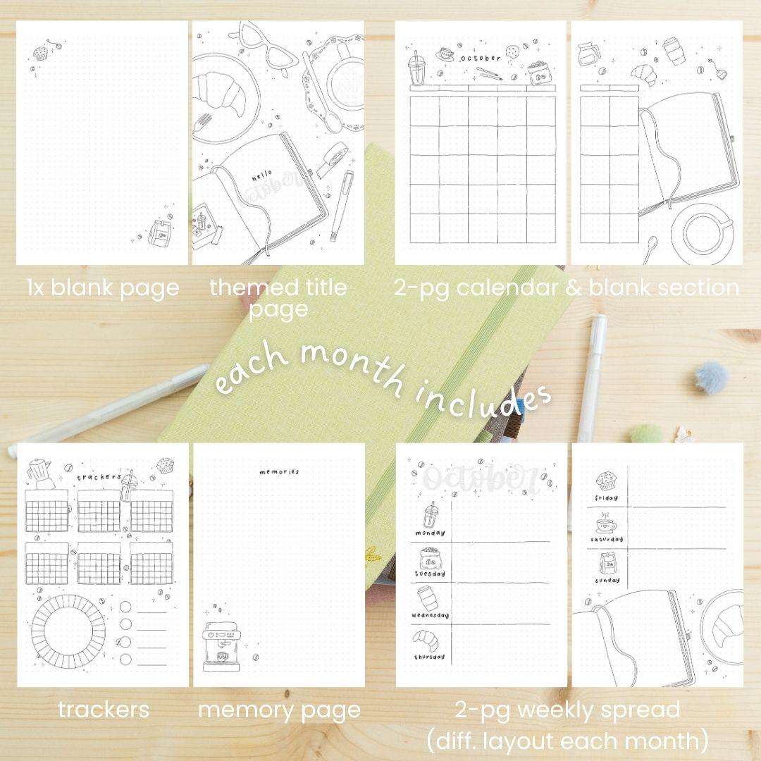 Pre-made Bullet-journal GLACIER | Hand-drawn Undated Bujo Planner, 160 ...