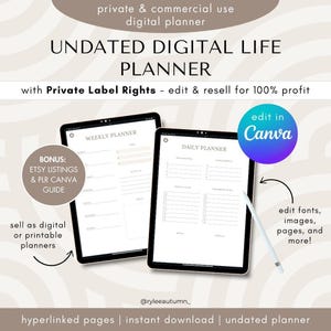 PLR Undatierter Digital Life Planer | Done-For-You Digitaler Planer, PLR 2024 Digitaler Planer, PLR Druckbarer Planer Privatmarkenrechte