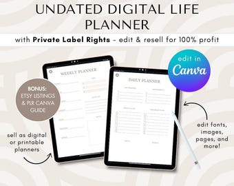 PLR Undatierter Digital Life Planer | Done-For-You Digitaler Planer, PLR 2024 Digitaler Planer, PLR Druckbarer Planer Privatmarkenrechte