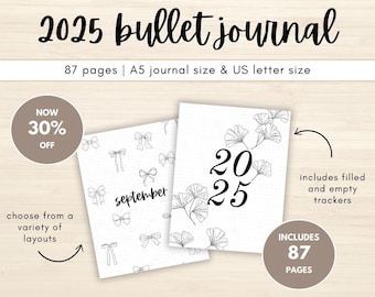 2025 PRINTABLE JOURNAL PAGES | Printable Bullet Dot Grid Journal, 2025 Digital Journal, Printable Yearly Bujo Journal Pages, A5 A4 Us letter