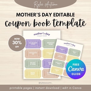CUSTOM MOTHER&#39;S DAY Coupons | Personalized Mothers Day Gift Coupon Book, Editable Mother&#39;s Day Coupons Printable, Printable Mothers Day Gift