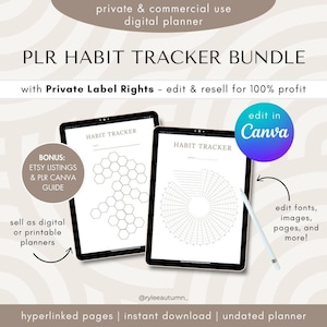 PLR Digitaler Planer Habit Tracker Bundle | Privatmarkenrechte-Planer, bearbeitbare Canva-Vorlage, digitaler Planer für kommerzielle Nutzung