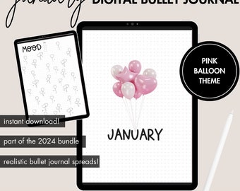 BULLET DIGITAL JOURNAL | Januar 2024 Digital Bullet Dotted Journal, Benutzerdefiniertes digitales Journal, bester digitaler Planer anpassbares digitales Bujo