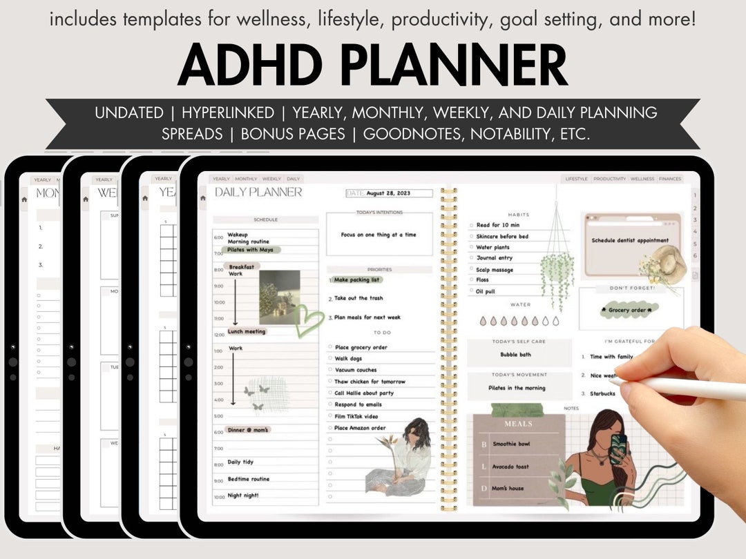 ADHD Digital Planner, Undated Digital Planner, Digital ADHD Planner ...