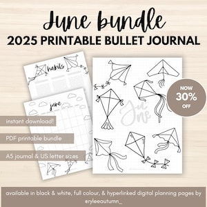 DIÁRIO BULLETT PARA IMPRIMIR 2025 | Páginas para Imprimir do Planejador Bujo, Pacote Bujo Mensal de Junho para Imprimir, Planejador A5 para Imprimir, Carta dos EUA para Imprimir