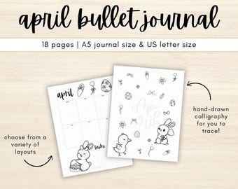 PRINTABLE BULLET-JOURNAL | April Easter Bullett Journal Planner Pages, Easter Bujo Theme To Print, Printable Planner Pages, Dot Grid Journal