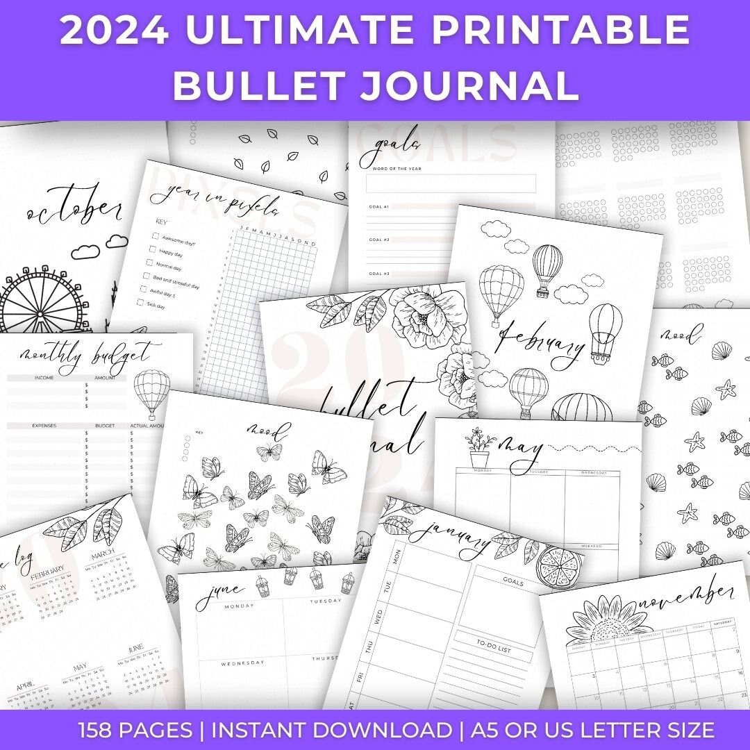 2024 PRINTABLE BULLETT JOURNAL Best 2024 Planner, 2024 Printable Planner,bullet  Journal 2024, Digital Bullett Journal, Printable Trackers 