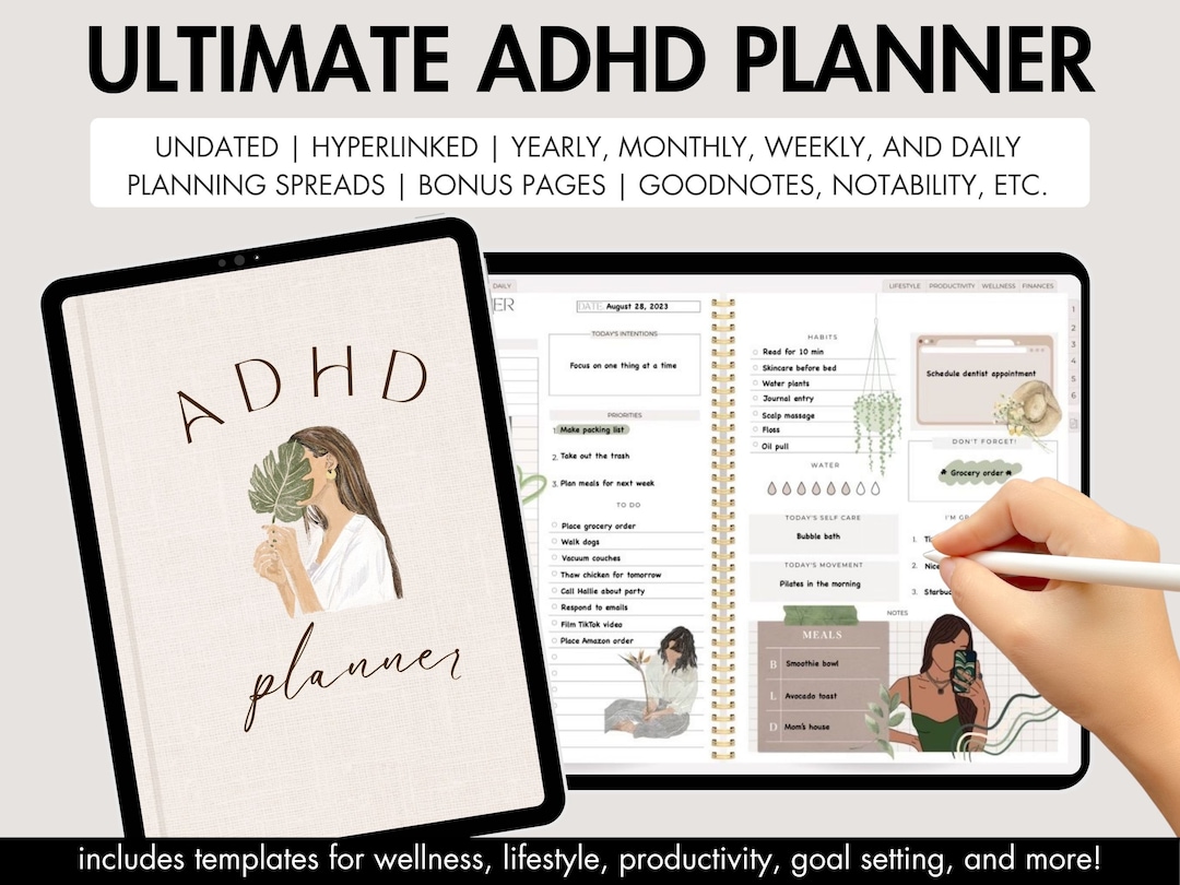 ADHD Digital Planner, Undated Digital Planner, Digital ADHD Planner ...