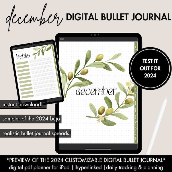 BULLET DIGITAL JOURNAL | December 2023 Digital Bullet Dotted Journal, Custom Digital Journal, Best Digital Planner Customizable Digital Bujo