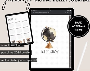 BULLET DIGITAL JOURNAL | Januar 2024 Digital Bullet Dotted Journal, Benutzerdefiniertes digitales Journal, bester digitaler Planer anpassbares digitales Bujo
