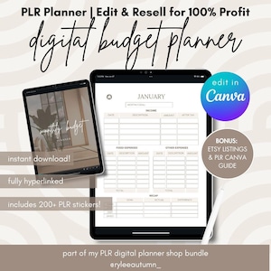 PLR Digital Budget Planer Vorlage | Kommerzielle Nutzung Digitales Budget, Canva Budget-Vorlage zum Bearbeiten und Weiterverkaufen, Eigenmarkenrechte