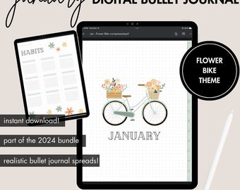 BULLET DIGITAL JOURNAL | Januar 2024 Digital Bullet Dotted Journal, Benutzerdefiniertes digitales Journal, bester digitaler Planer anpassbares digitales Bujo