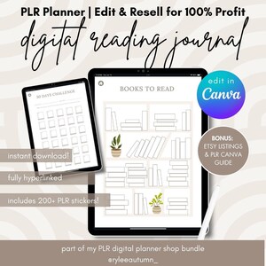 Kommerzielle Nutzung Digitales Lese Journal Privatmarkenrechte | Digitaler Planer Canva Template Resell, Kommerzielle Nutzung PLR Digitaler Planer