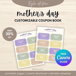 PERSONALIZED MOTHER&#39;S DAY Coupon Book Printable | Custom Gift For Mother&#39;s Day, Printable Mother&#39;s Day Template, Custom Coupon Book to Print