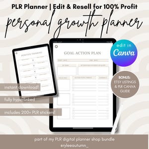 Persönliches Wachstum Digitaler Planer mit Eigenmarkenrechten | PLR Digitaler Planer Canva Vorlage, Wiederverkaufsrechte, Planer für kommerzielle Nutzung
