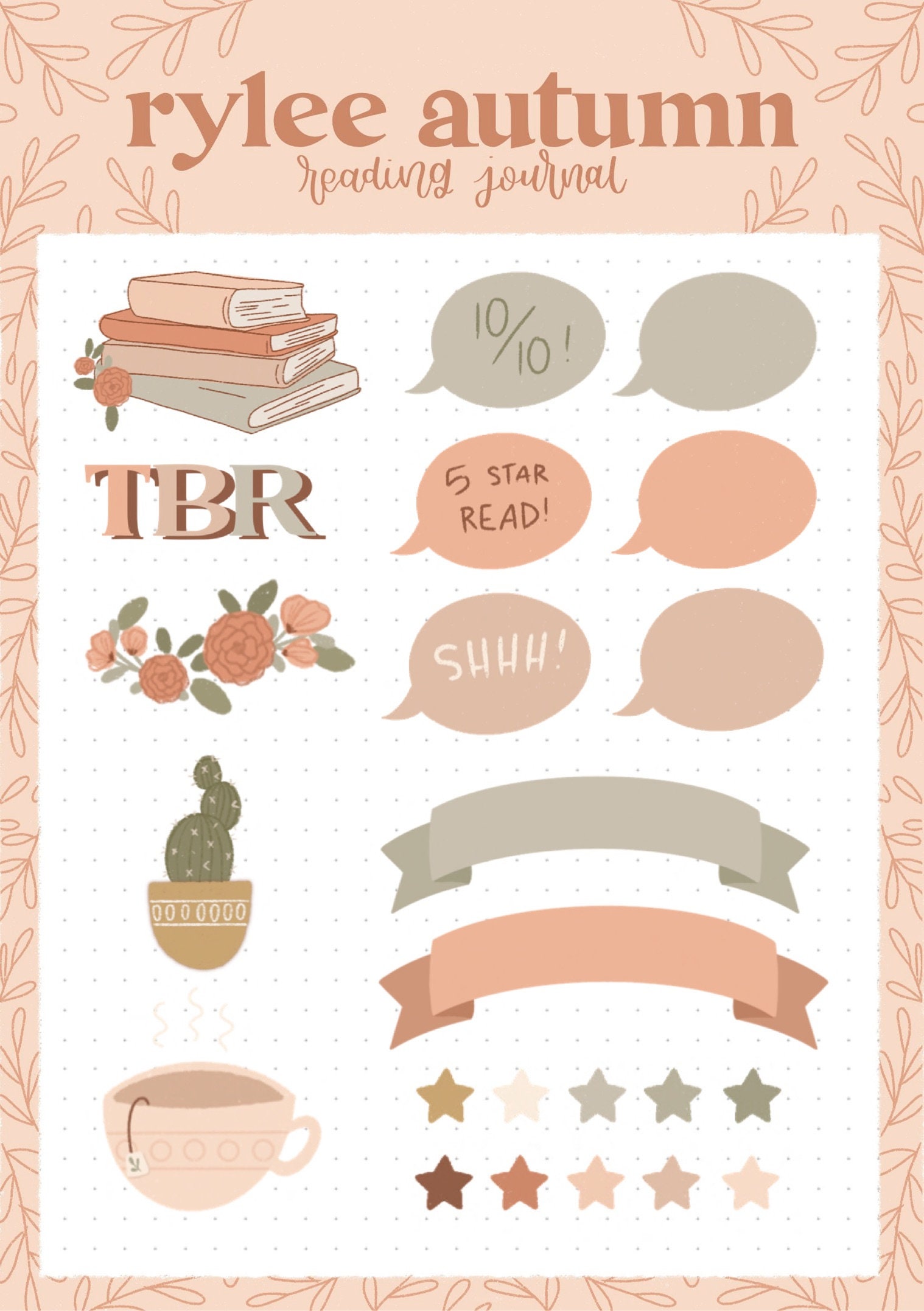 Digital Reading Journal Stickers Digital Sticker Sheet Etsy Canada